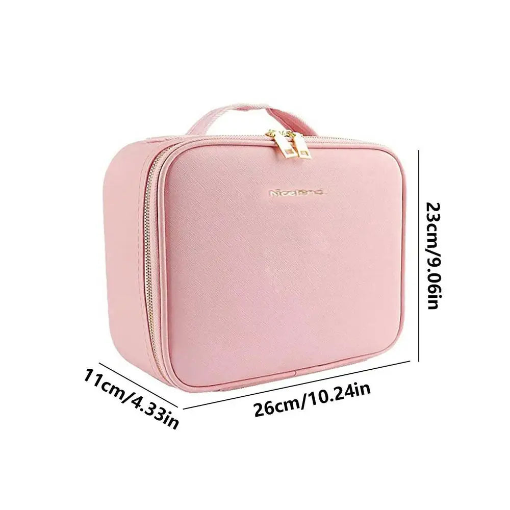 Makeup Bag with Light up Mirror 3 Color Light LED Lighted Makeup Case PU Leather Make up Traveling Organizer Bag Makeup Case