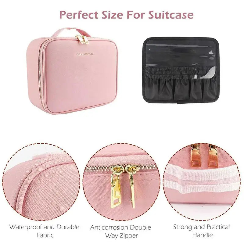 Makeup Bag with Light up Mirror 3 Color Light LED Lighted Makeup Case PU Leather Make up Traveling Organizer Bag Makeup Case